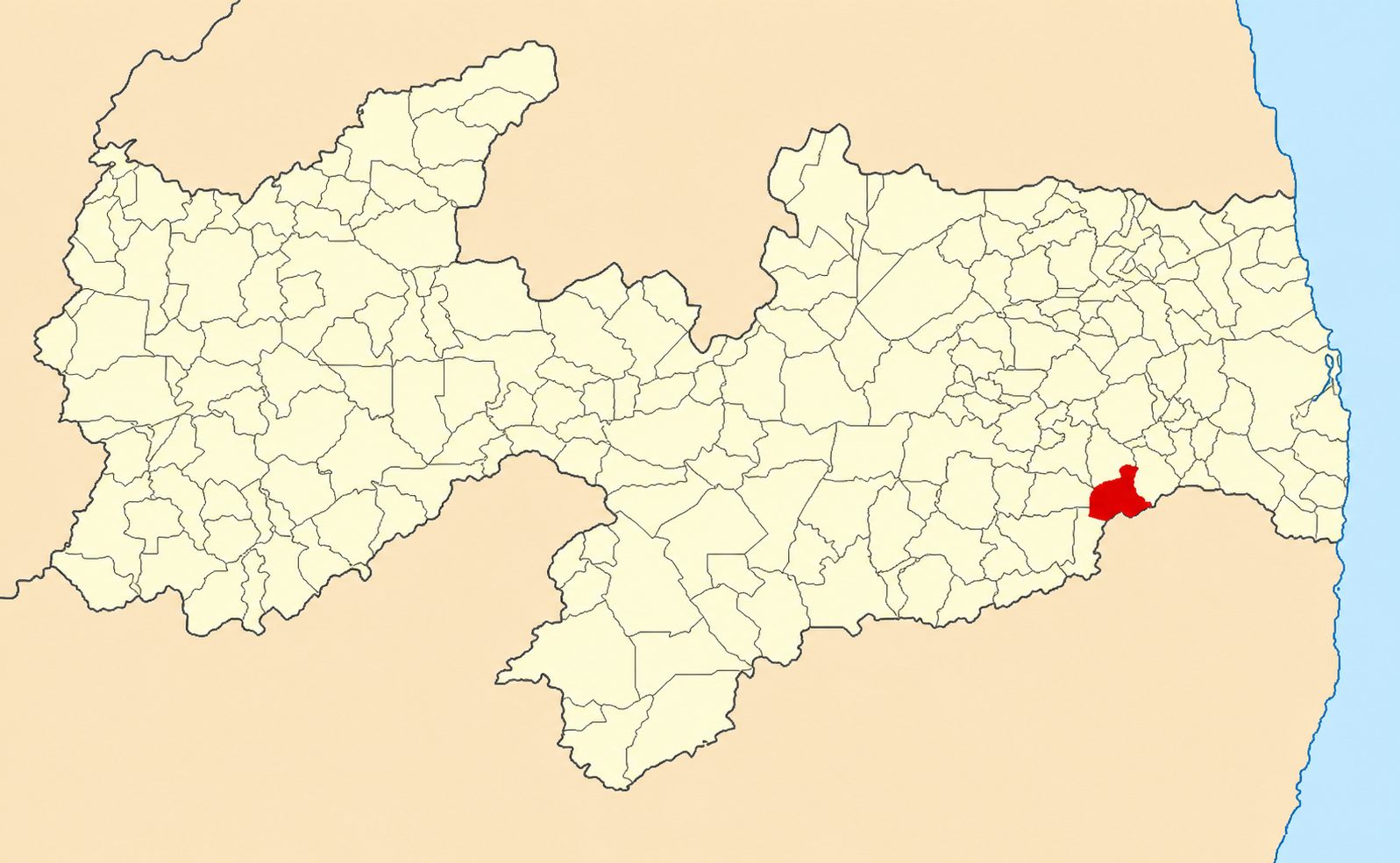 Mapa da Paraíba com destaque para a localização de Salgado de São Félix